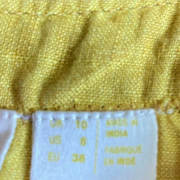Maeve Anthropologie Linen Top, Size 6, Marva Mustard Yellow Gold Lace-up Neck - Picture 7 of 11